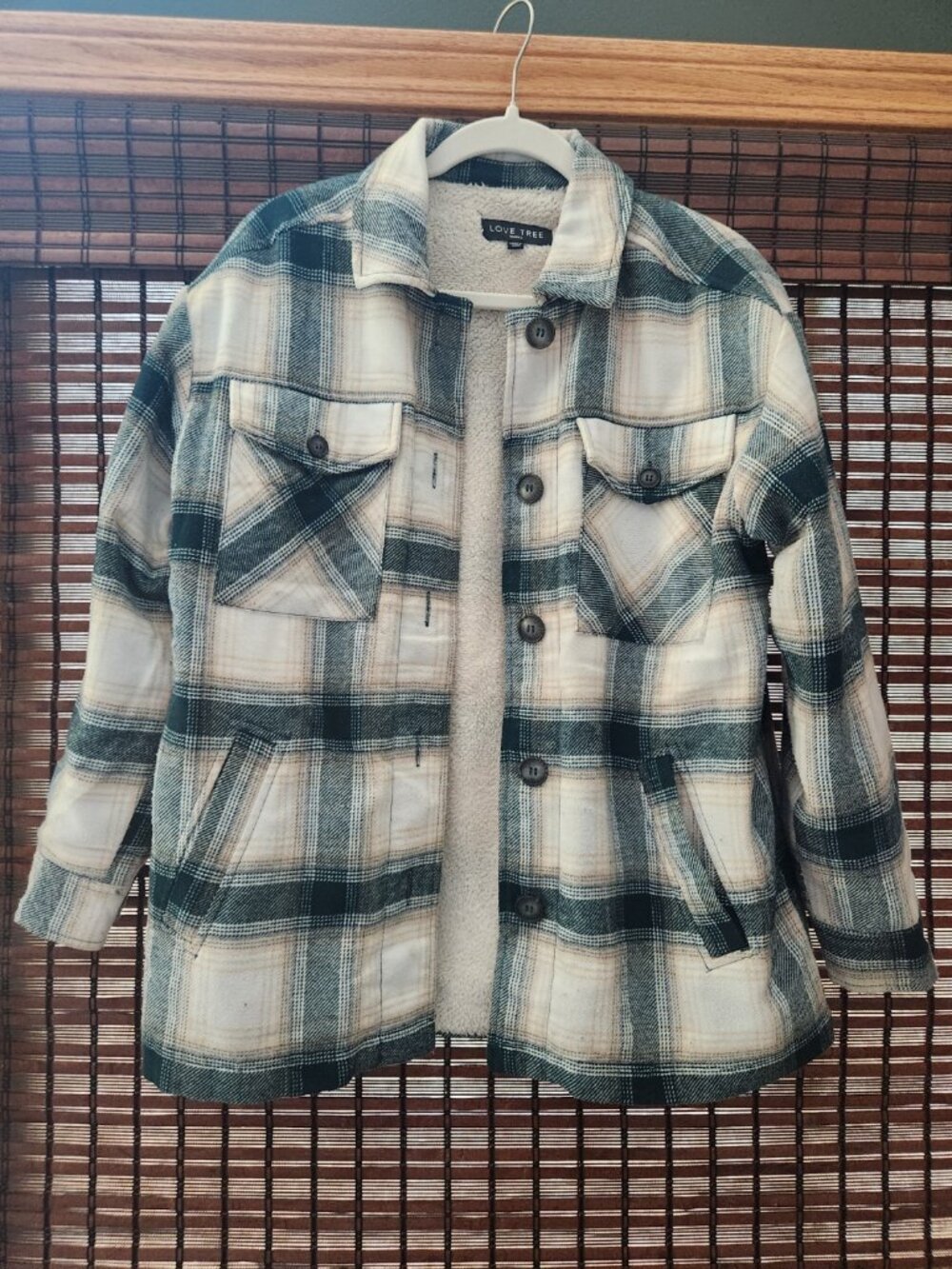 Love Tree green and white plaid shacket